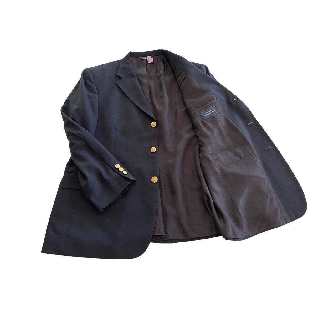 Brooks Brothers 346 Navy Blue Blazer 3 Gold Buttons w Dry Clean Tag Men 42 S